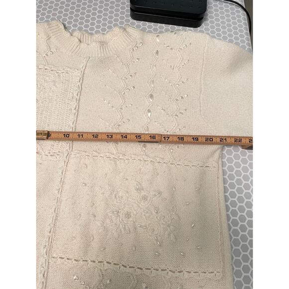 Vintage Napa Valley Womens Sweater Large White Beaded Patchwork Grannycore 80s - Picture 7 of 9